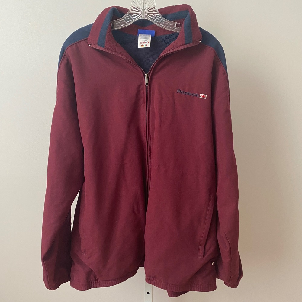 Reebok Classic Track Jacket Burgundy Navy Full‎ Zip Men's Size L